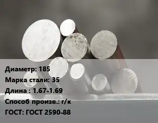 Круг стальной 185 Сталь: 35 L=1.67-1.69 г/к ГОСТ: ГОСТ 2590-88